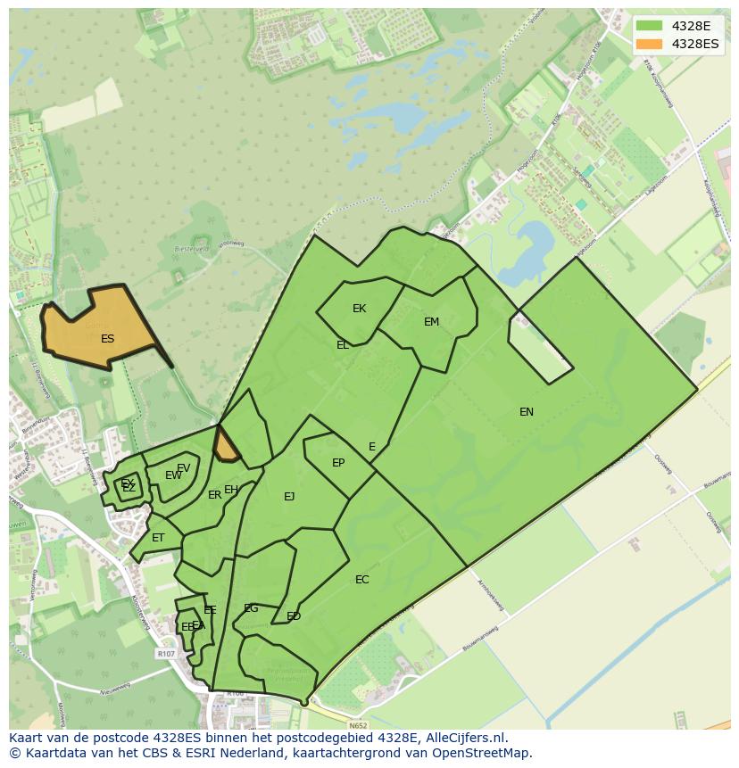 Afbeelding van het postcodegebied 4328 ES op de kaart.