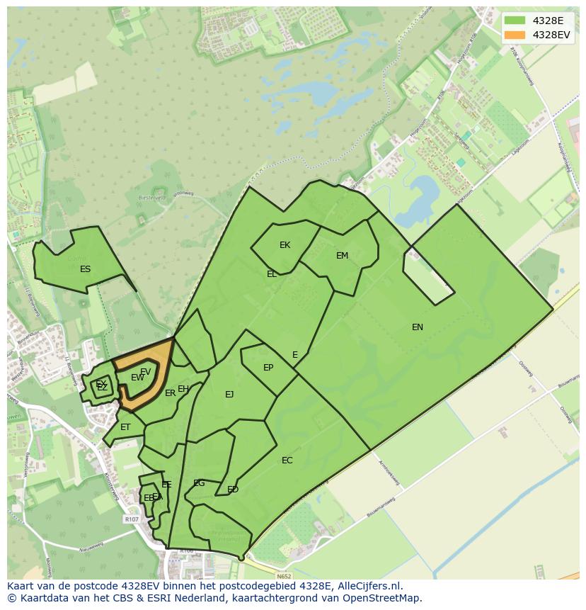 Afbeelding van het postcodegebied 4328 EV op de kaart.