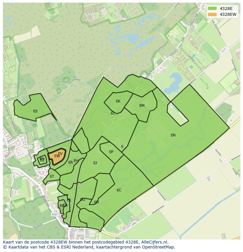 Afbeelding van het postcodegebied 4328 EW op de kaart.