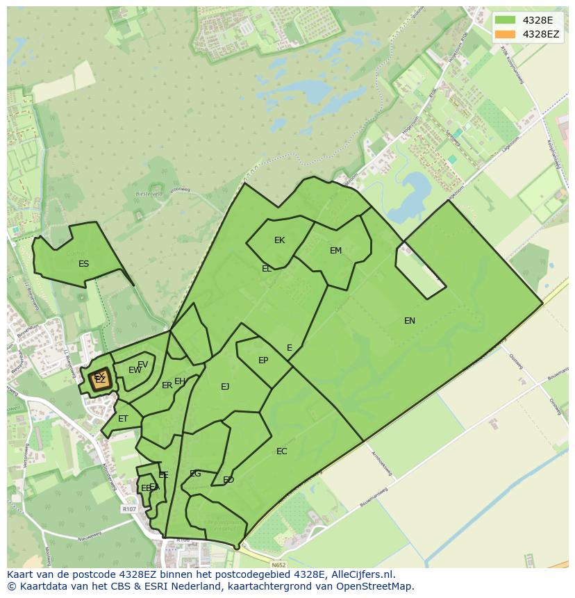 Afbeelding van het postcodegebied 4328 EZ op de kaart.