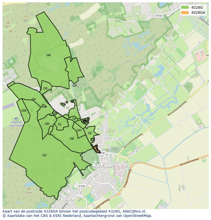 Afbeelding van het postcodegebied 4328 GA op de kaart.