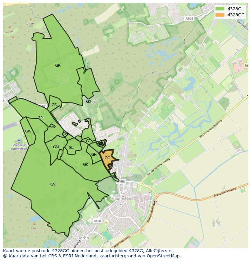 Afbeelding van het postcodegebied 4328 GC op de kaart.