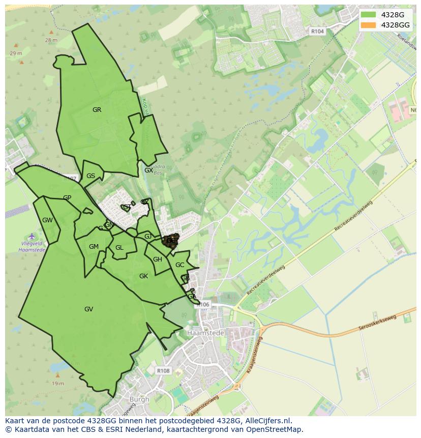 Afbeelding van het postcodegebied 4328 GG op de kaart.