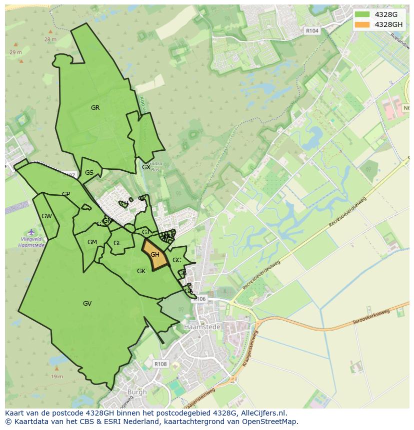 Afbeelding van het postcodegebied 4328 GH op de kaart.