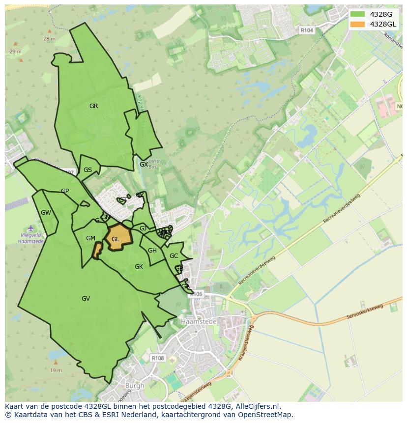 Afbeelding van het postcodegebied 4328 GL op de kaart.