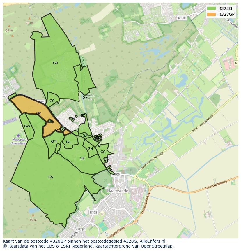 Afbeelding van het postcodegebied 4328 GP op de kaart.