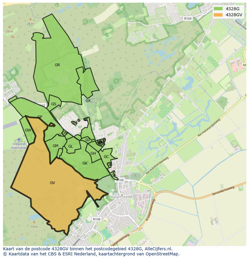Afbeelding van het postcodegebied 4328 GV op de kaart.