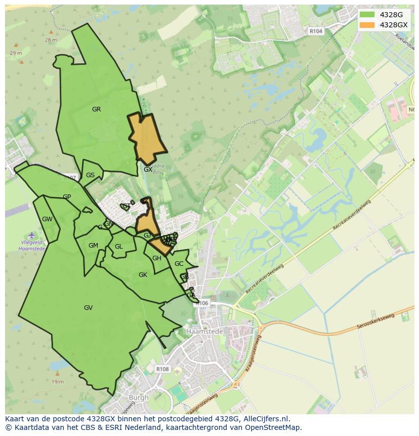 Afbeelding van het postcodegebied 4328 GX op de kaart.