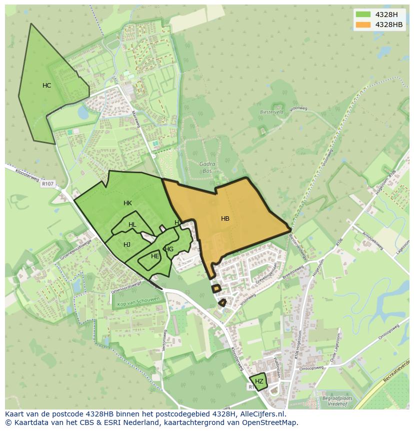 Afbeelding van het postcodegebied 4328 HB op de kaart.