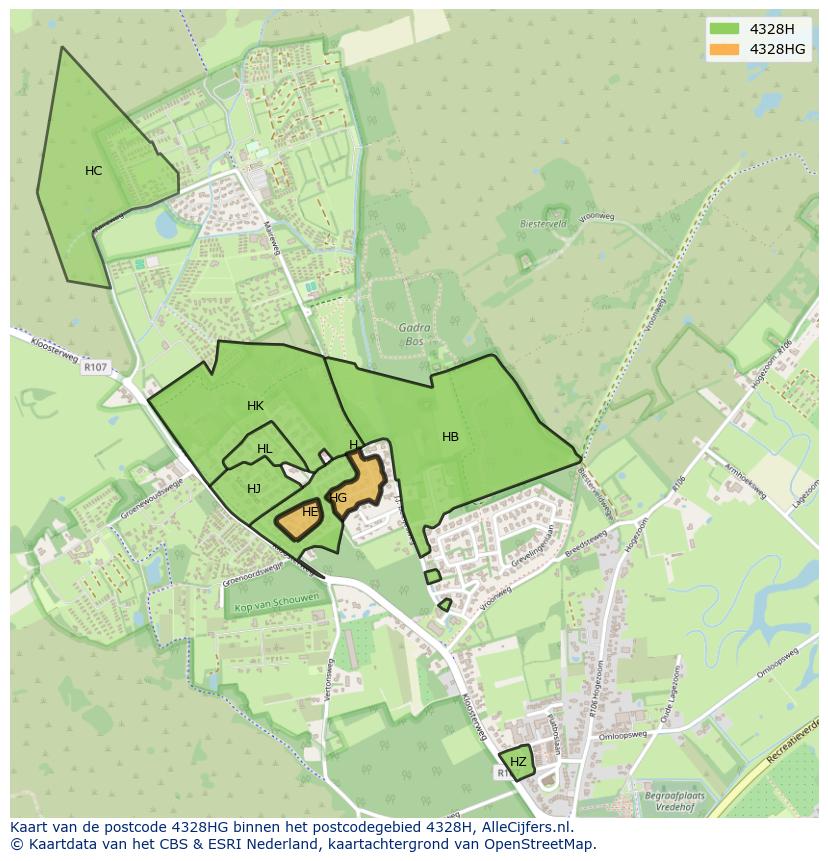 Afbeelding van het postcodegebied 4328 HG op de kaart.