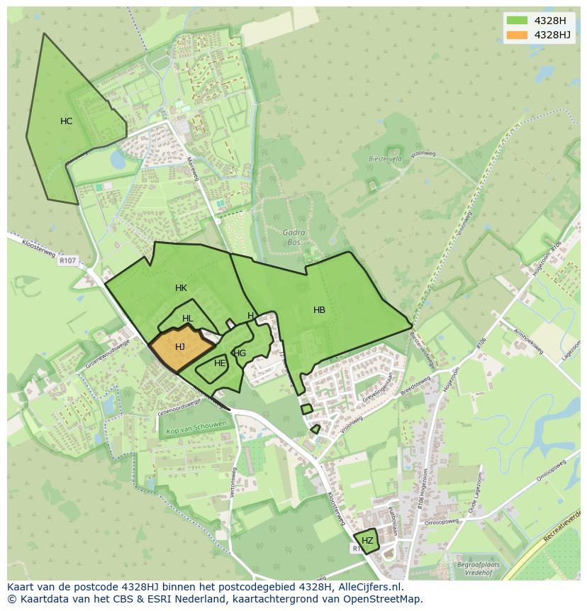 Afbeelding van het postcodegebied 4328 HJ op de kaart.