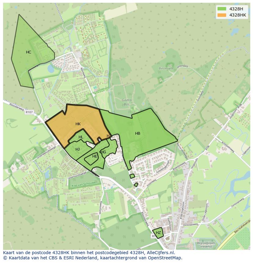 Afbeelding van het postcodegebied 4328 HK op de kaart.