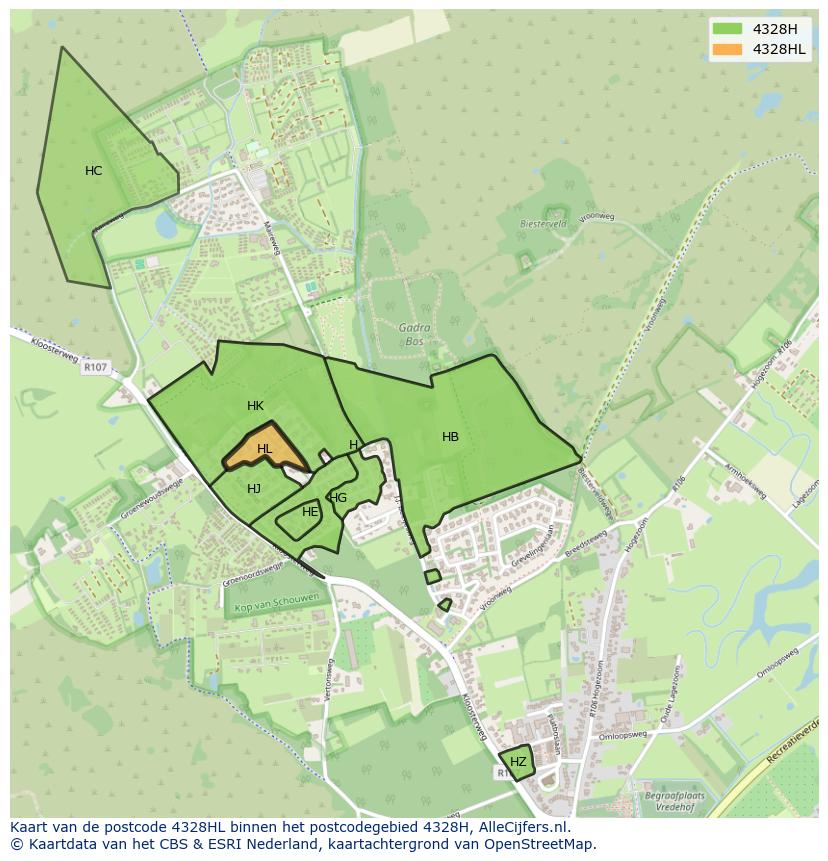 Afbeelding van het postcodegebied 4328 HL op de kaart.