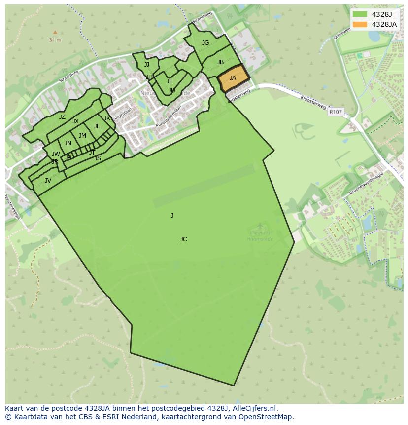 Afbeelding van het postcodegebied 4328 JA op de kaart.