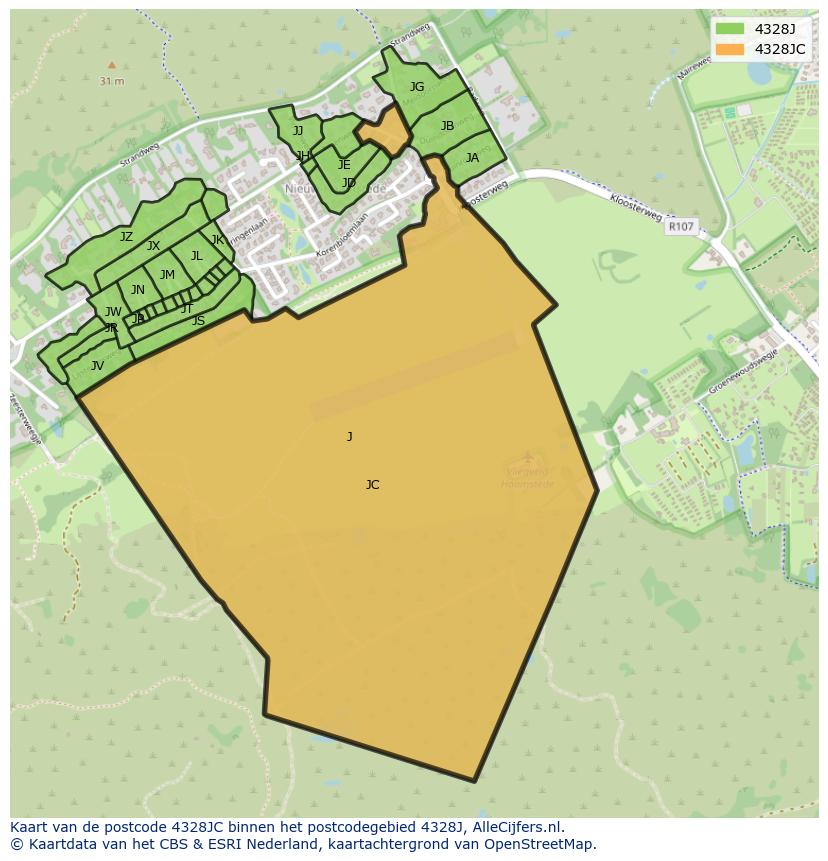 Afbeelding van het postcodegebied 4328 JC op de kaart.