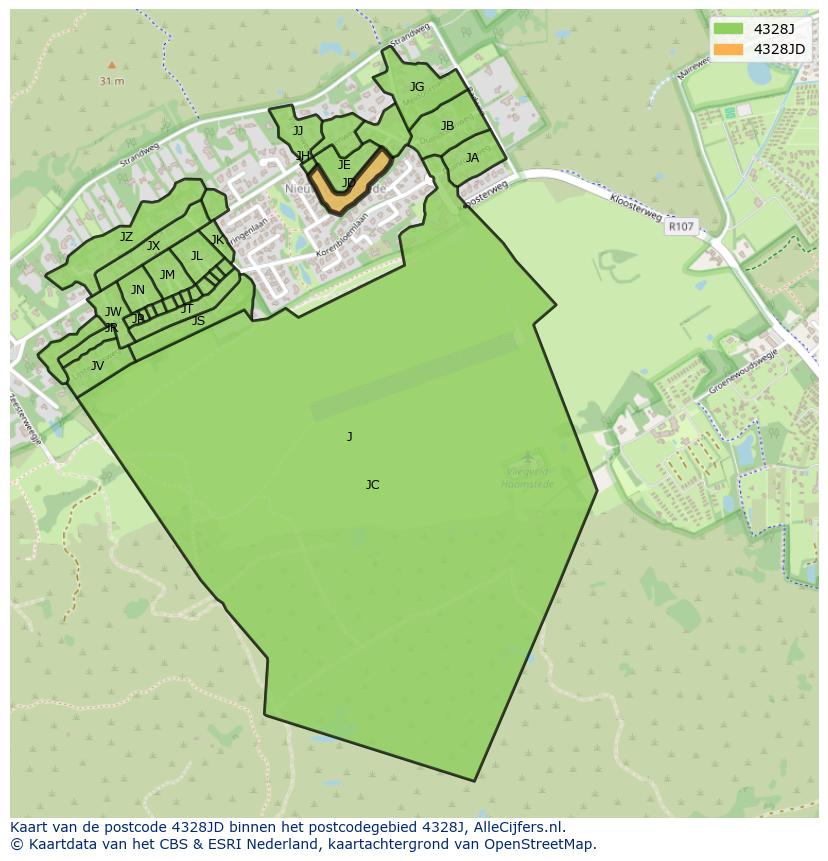 Afbeelding van het postcodegebied 4328 JD op de kaart.
