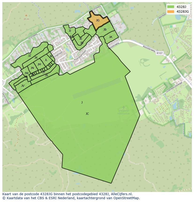 Afbeelding van het postcodegebied 4328 JG op de kaart.