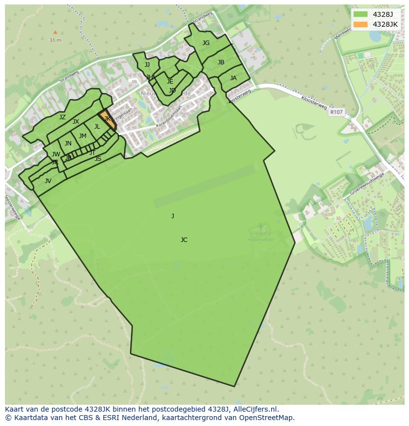 Afbeelding van het postcodegebied 4328 JK op de kaart.