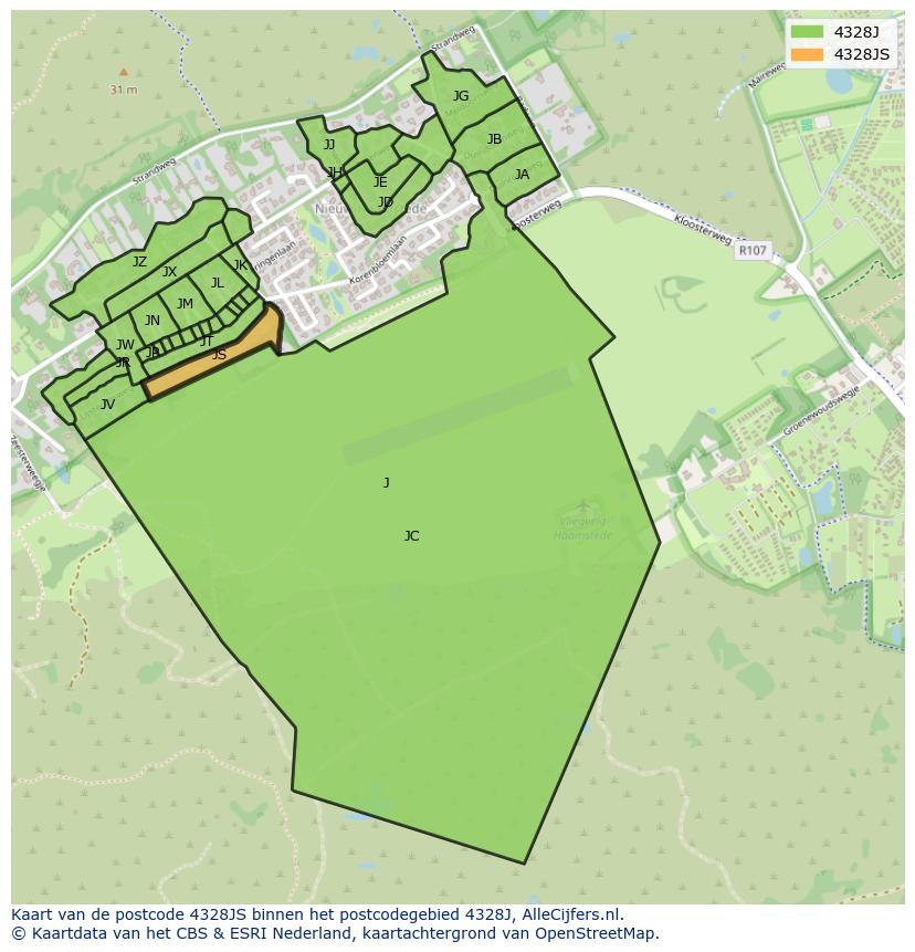 Afbeelding van het postcodegebied 4328 JS op de kaart.