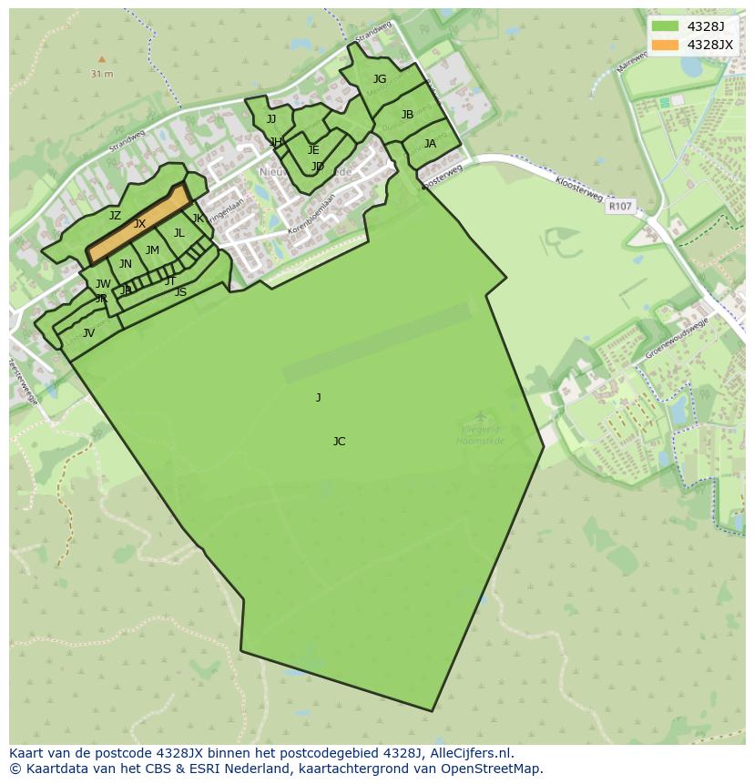 Afbeelding van het postcodegebied 4328 JX op de kaart.