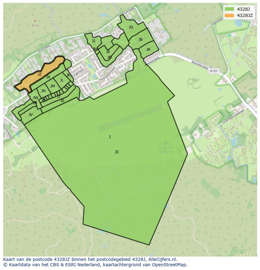 Afbeelding van het postcodegebied 4328 JZ op de kaart.