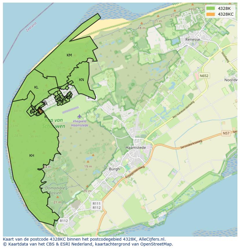 Afbeelding van het postcodegebied 4328 KC op de kaart.