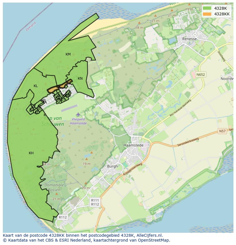 Afbeelding van het postcodegebied 4328 KK op de kaart.