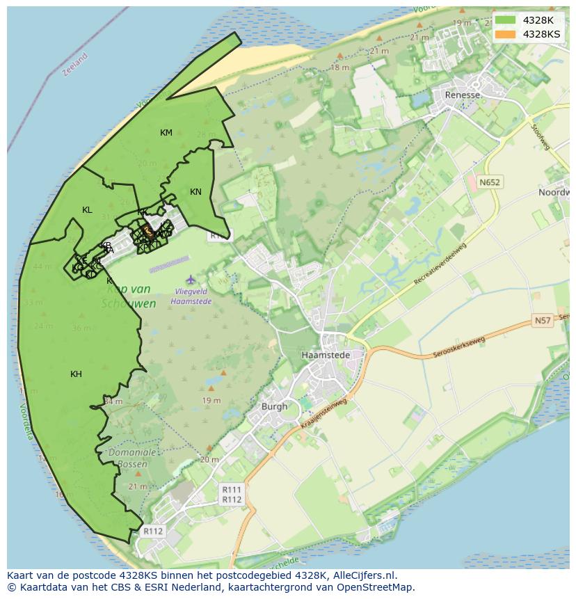 Afbeelding van het postcodegebied 4328 KS op de kaart.