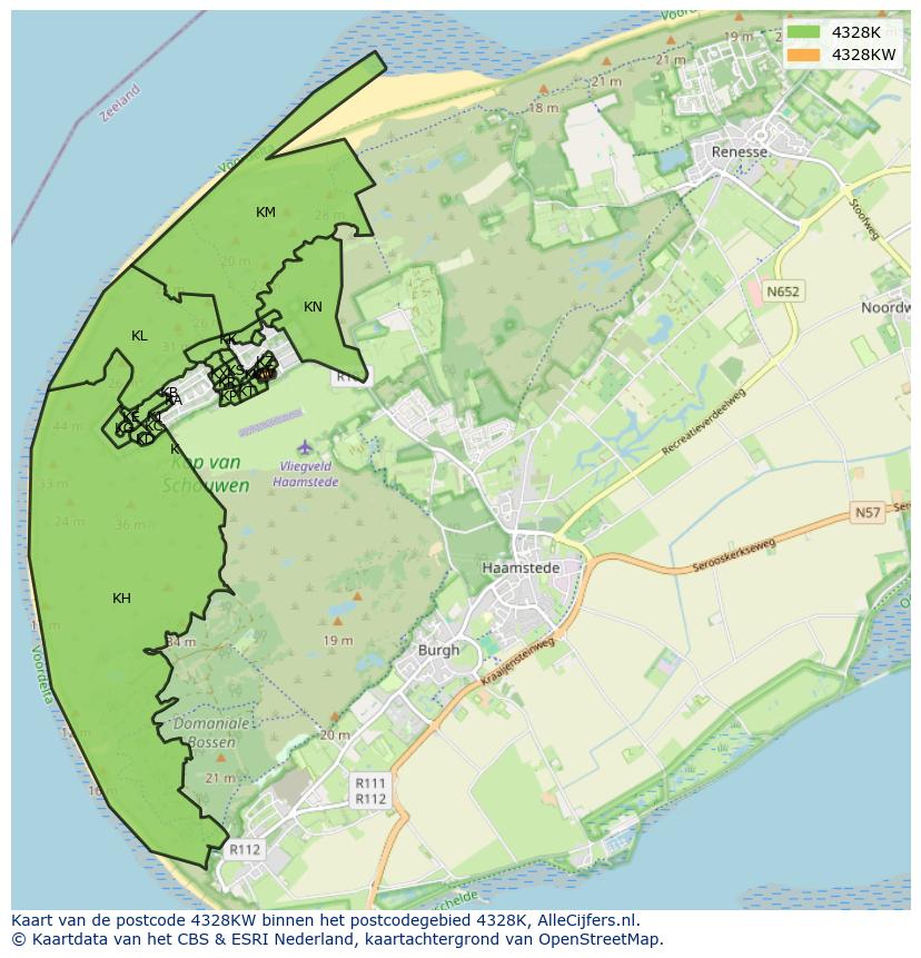 Afbeelding van het postcodegebied 4328 KW op de kaart.