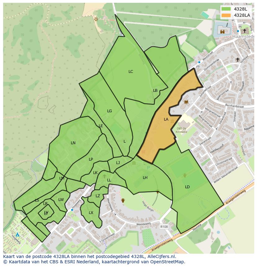Afbeelding van het postcodegebied 4328 LA op de kaart.