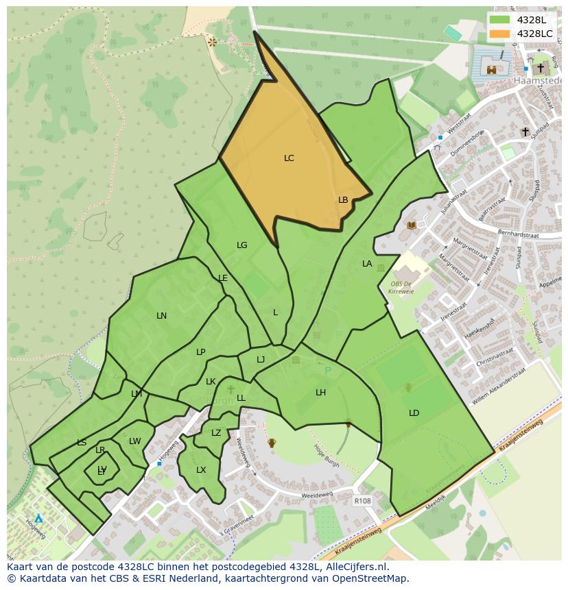 Afbeelding van het postcodegebied 4328 LC op de kaart.
