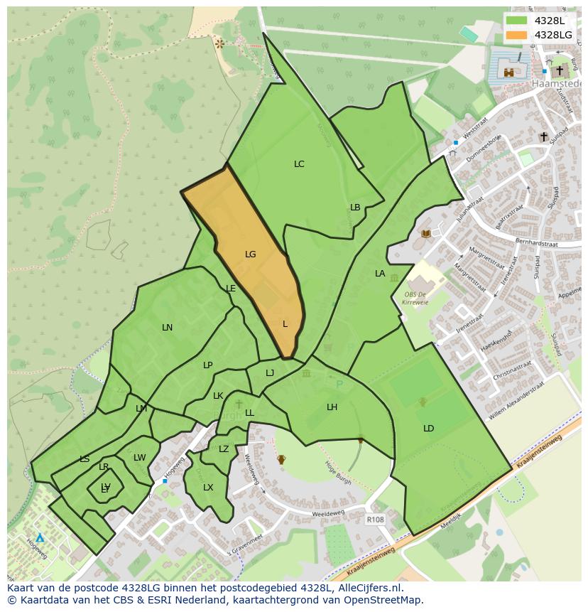Afbeelding van het postcodegebied 4328 LG op de kaart.