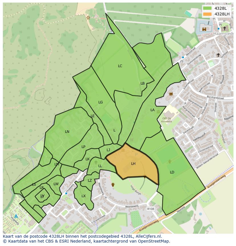 Afbeelding van het postcodegebied 4328 LH op de kaart.