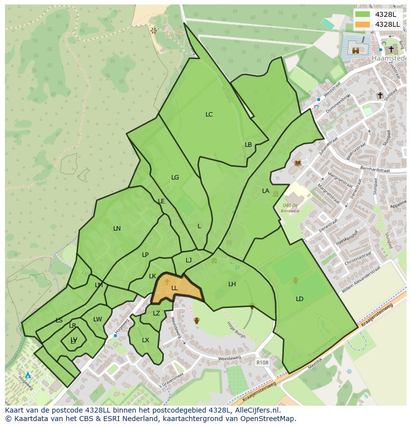 Afbeelding van het postcodegebied 4328 LL op de kaart.