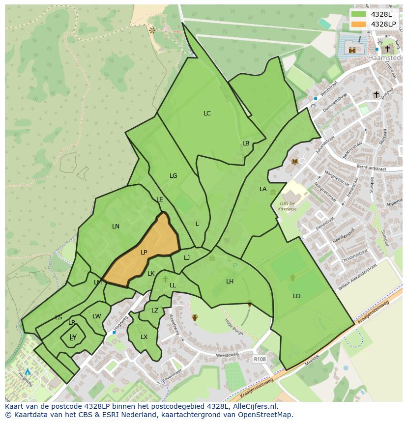 Afbeelding van het postcodegebied 4328 LP op de kaart.