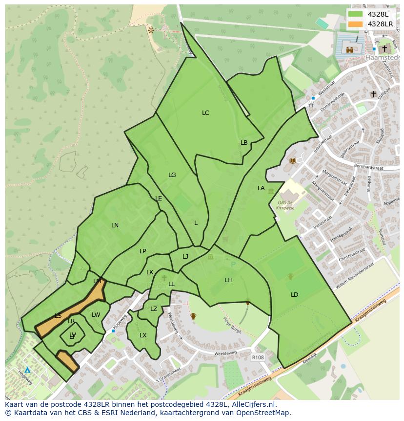 Afbeelding van het postcodegebied 4328 LR op de kaart.
