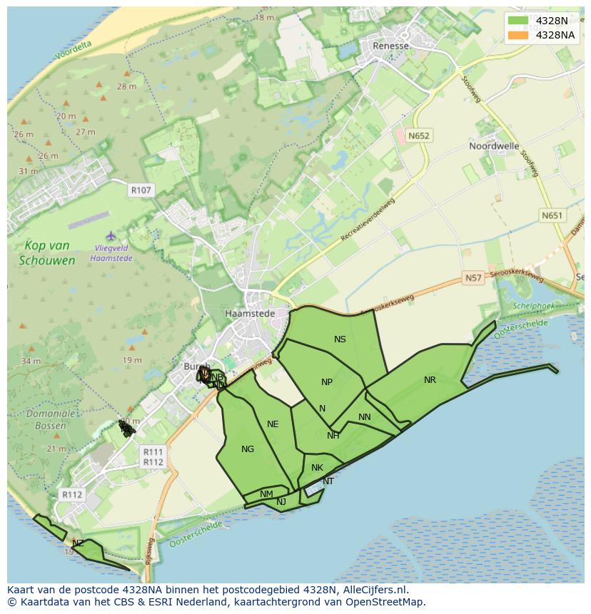 Afbeelding van het postcodegebied 4328 NA op de kaart.