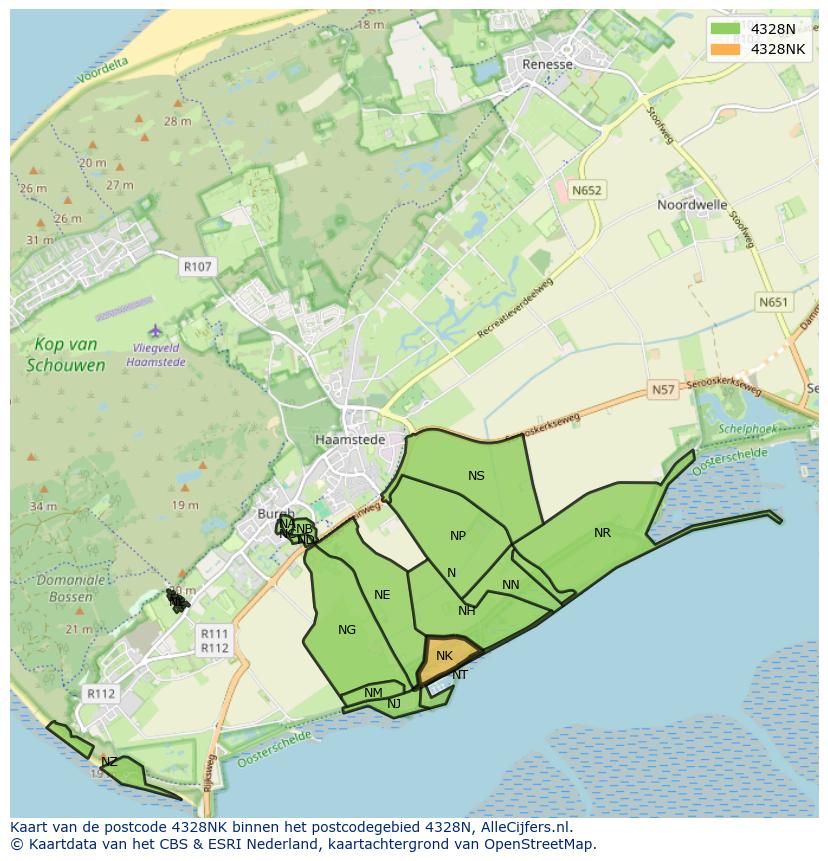 Afbeelding van het postcodegebied 4328 NK op de kaart.