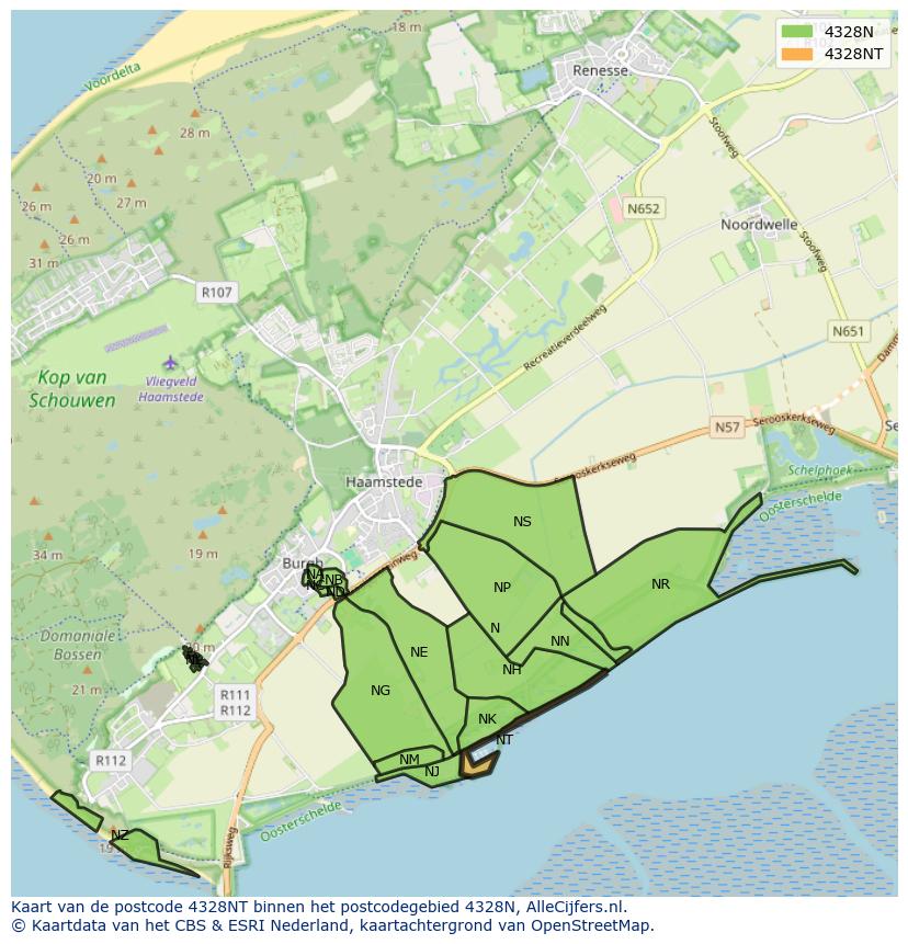 Afbeelding van het postcodegebied 4328 NT op de kaart.