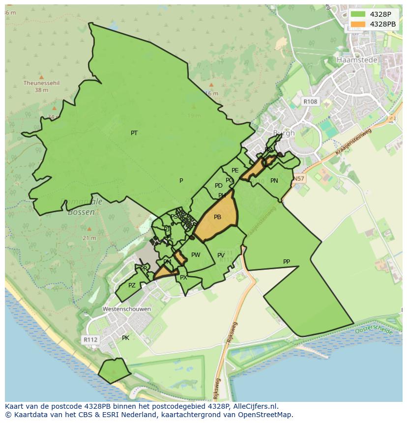 Afbeelding van het postcodegebied 4328 PB op de kaart.
