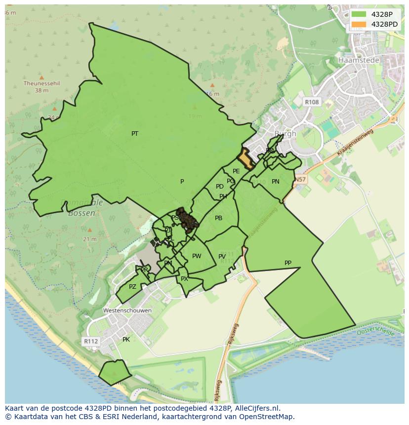 Afbeelding van het postcodegebied 4328 PD op de kaart.