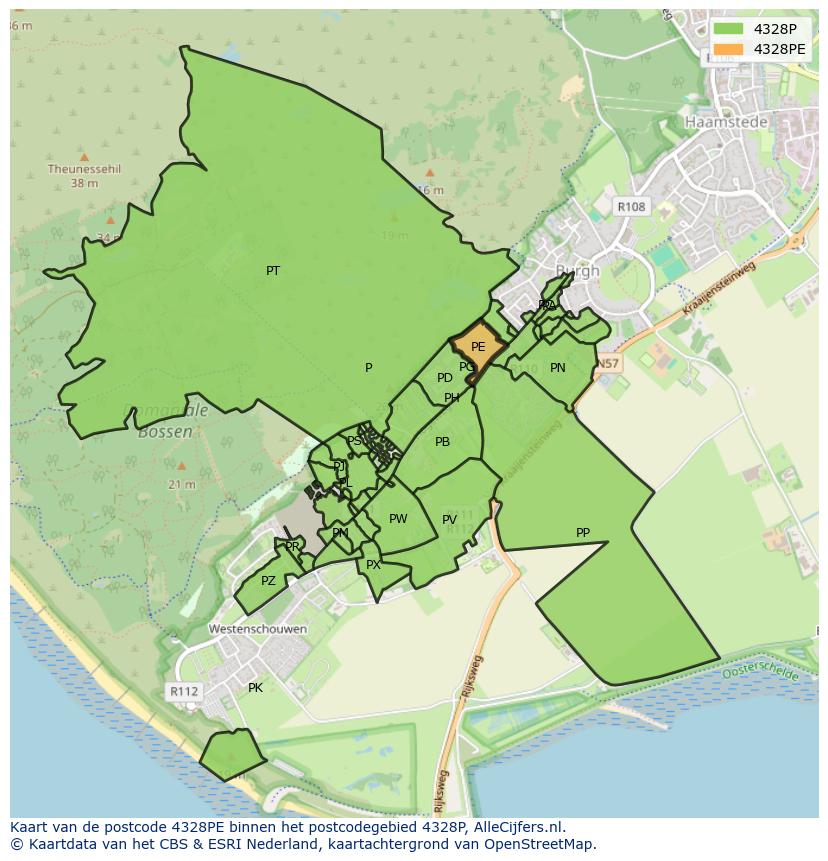 Afbeelding van het postcodegebied 4328 PE op de kaart.