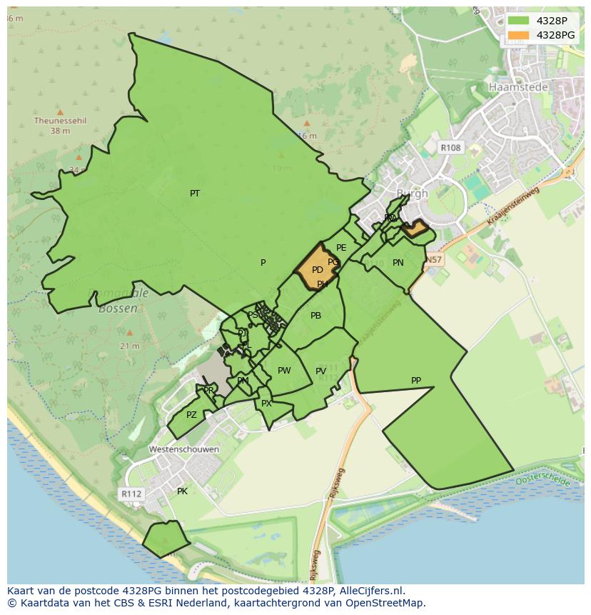 Afbeelding van het postcodegebied 4328 PG op de kaart.