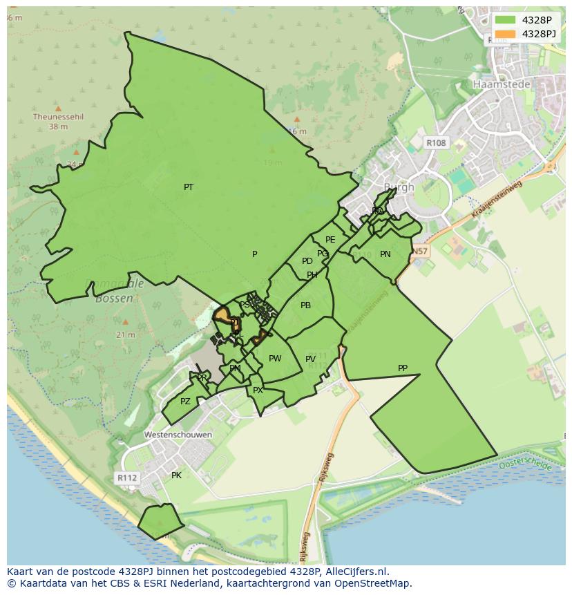 Afbeelding van het postcodegebied 4328 PJ op de kaart.
