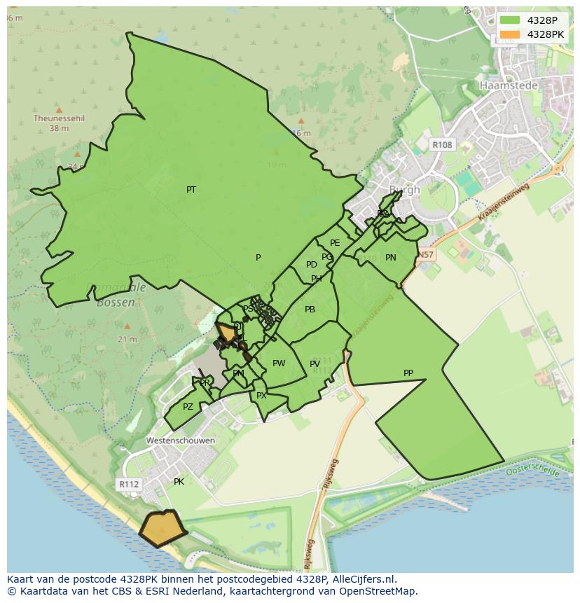 Afbeelding van het postcodegebied 4328 PK op de kaart.