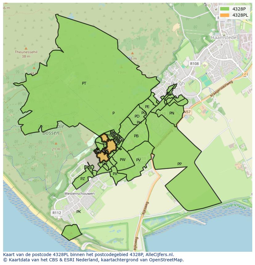 Afbeelding van het postcodegebied 4328 PL op de kaart.