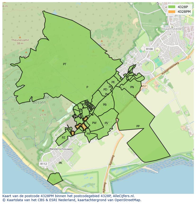 Afbeelding van het postcodegebied 4328 PM op de kaart.