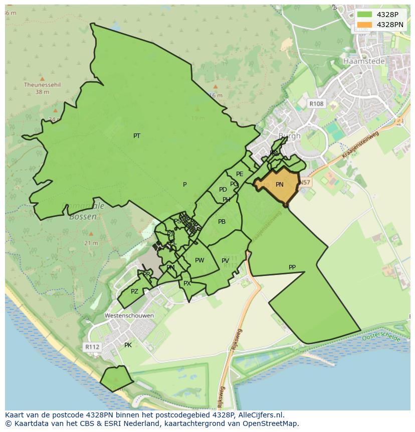 Afbeelding van het postcodegebied 4328 PN op de kaart.