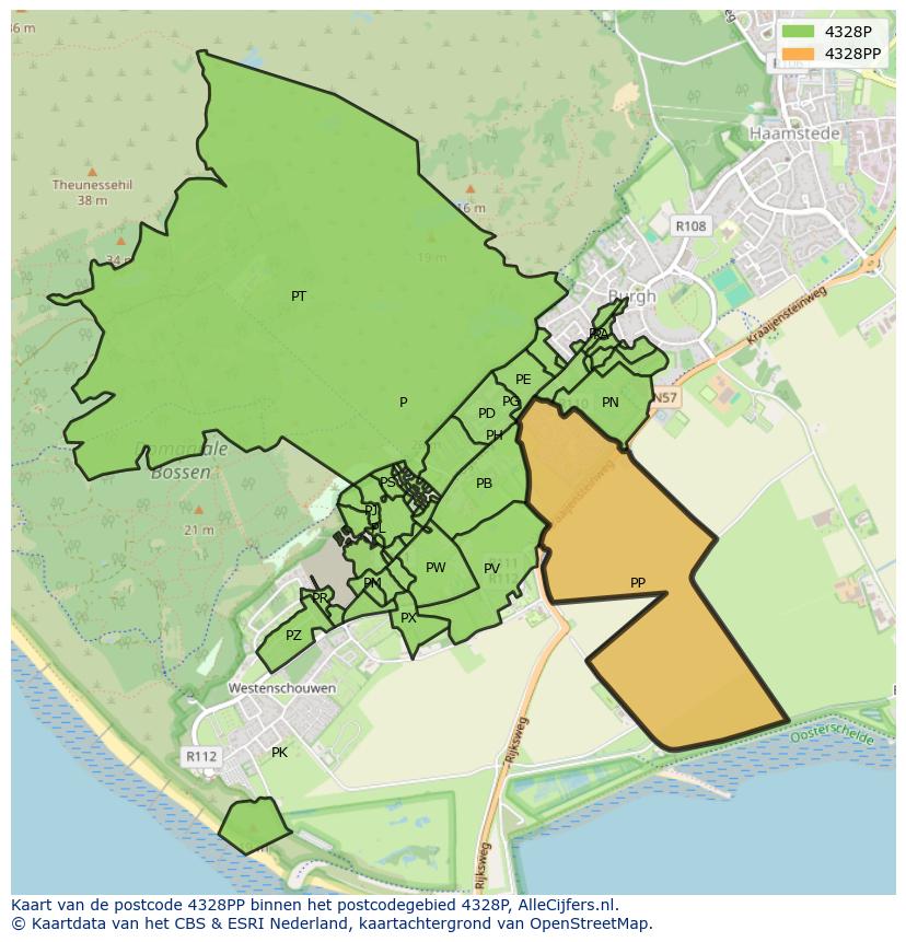 Afbeelding van het postcodegebied 4328 PP op de kaart.