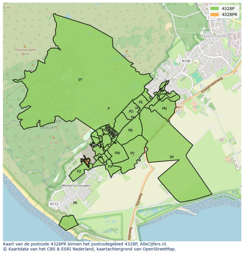 Afbeelding van het postcodegebied 4328 PR op de kaart.